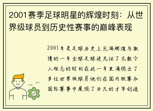 2001赛季足球明星的辉煌时刻：从世界级球员到历史性赛事的巅峰表现